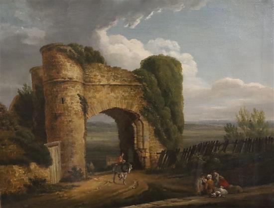 Micheal Angelo Rooker (1743-1801) Part of Pevensey Castle and Strand Gate, Winchelsea 13 x 16.5in.